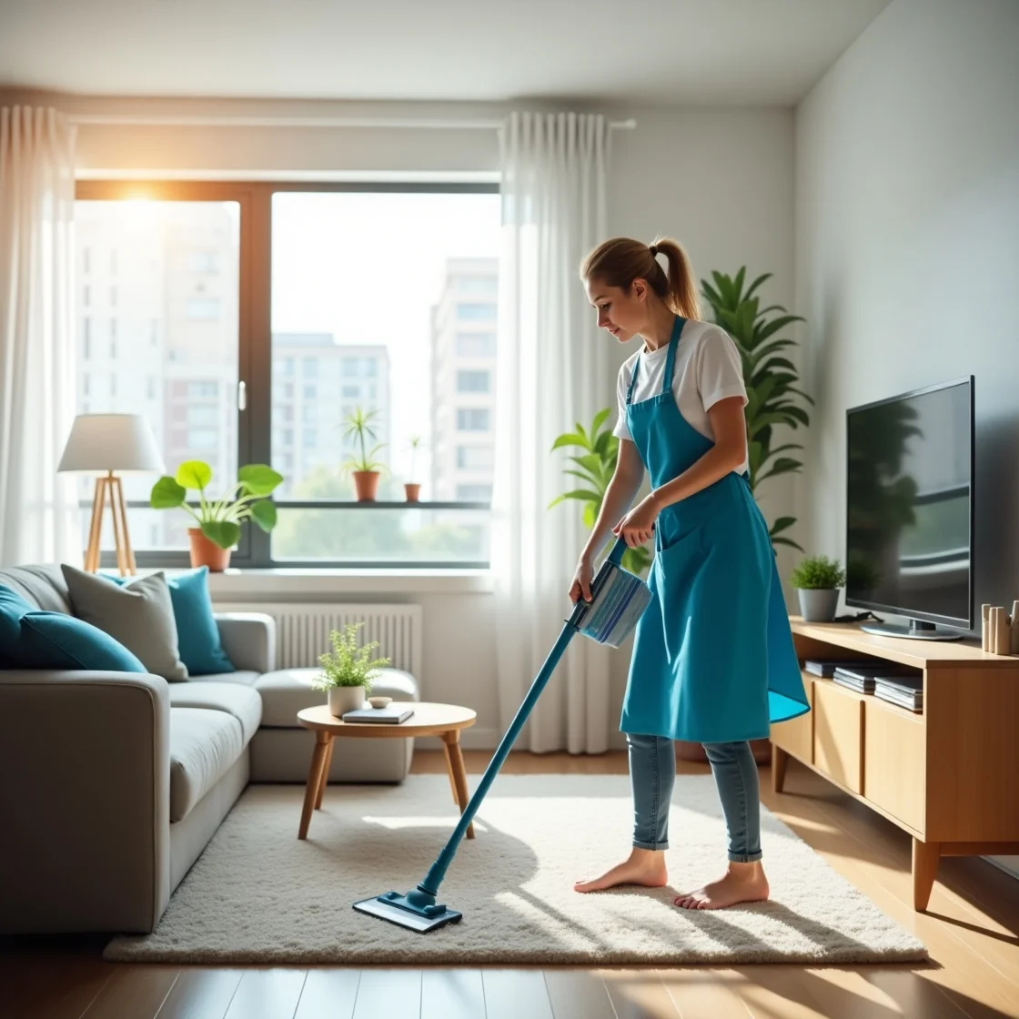 Cleaner cleaning an apartment