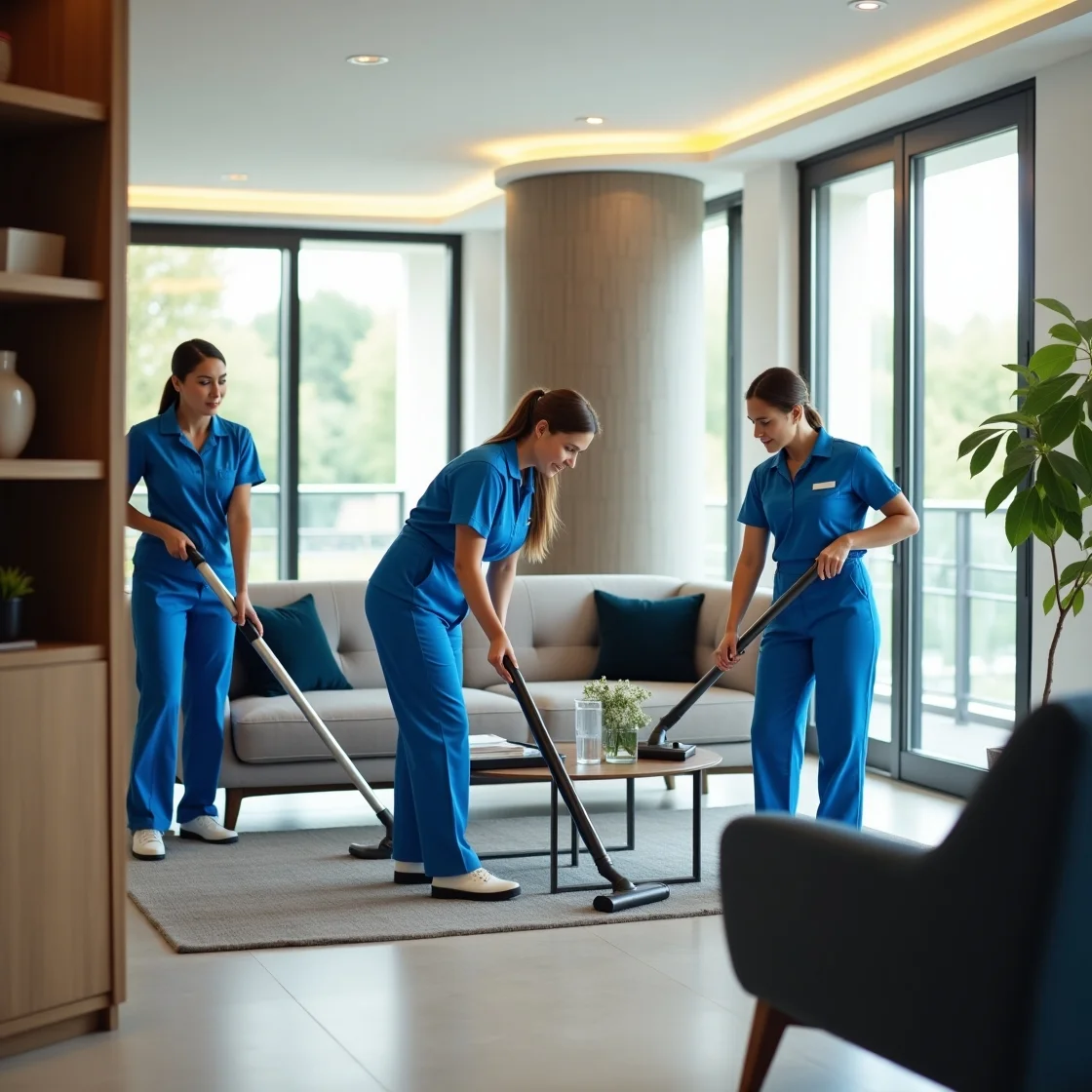 Cleaners using cleaning items in a house