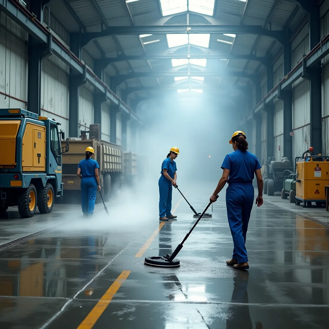 Cleaners operating cleaning machines in an industry