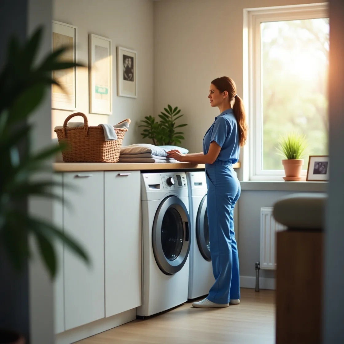 A maid washing clothes