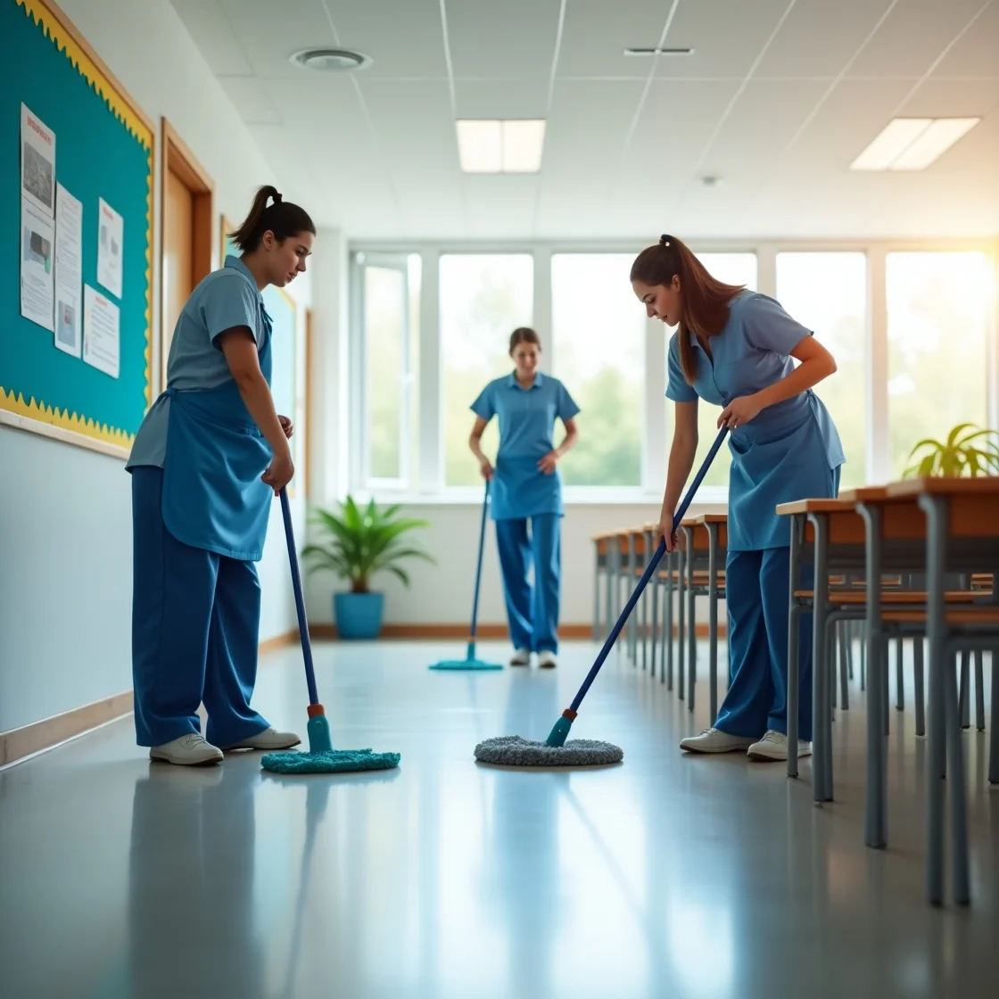 Cleaner cleaning classrooms